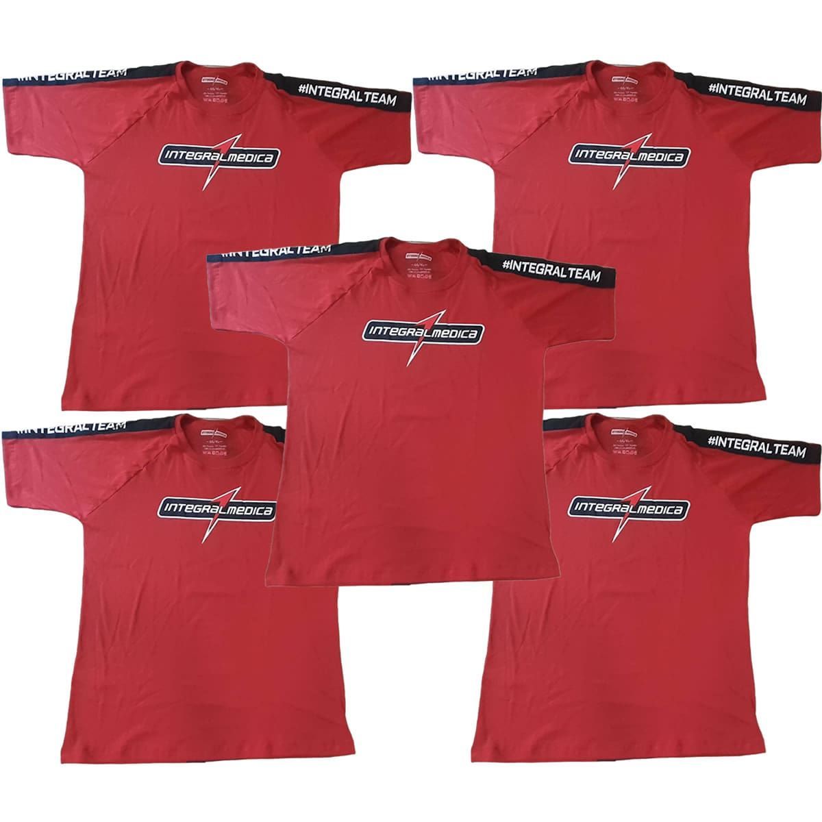 Kit 5X Camiseta Algod�o Integral Team - Tamanho G Vermelha/Preta - IntegralM�dica
