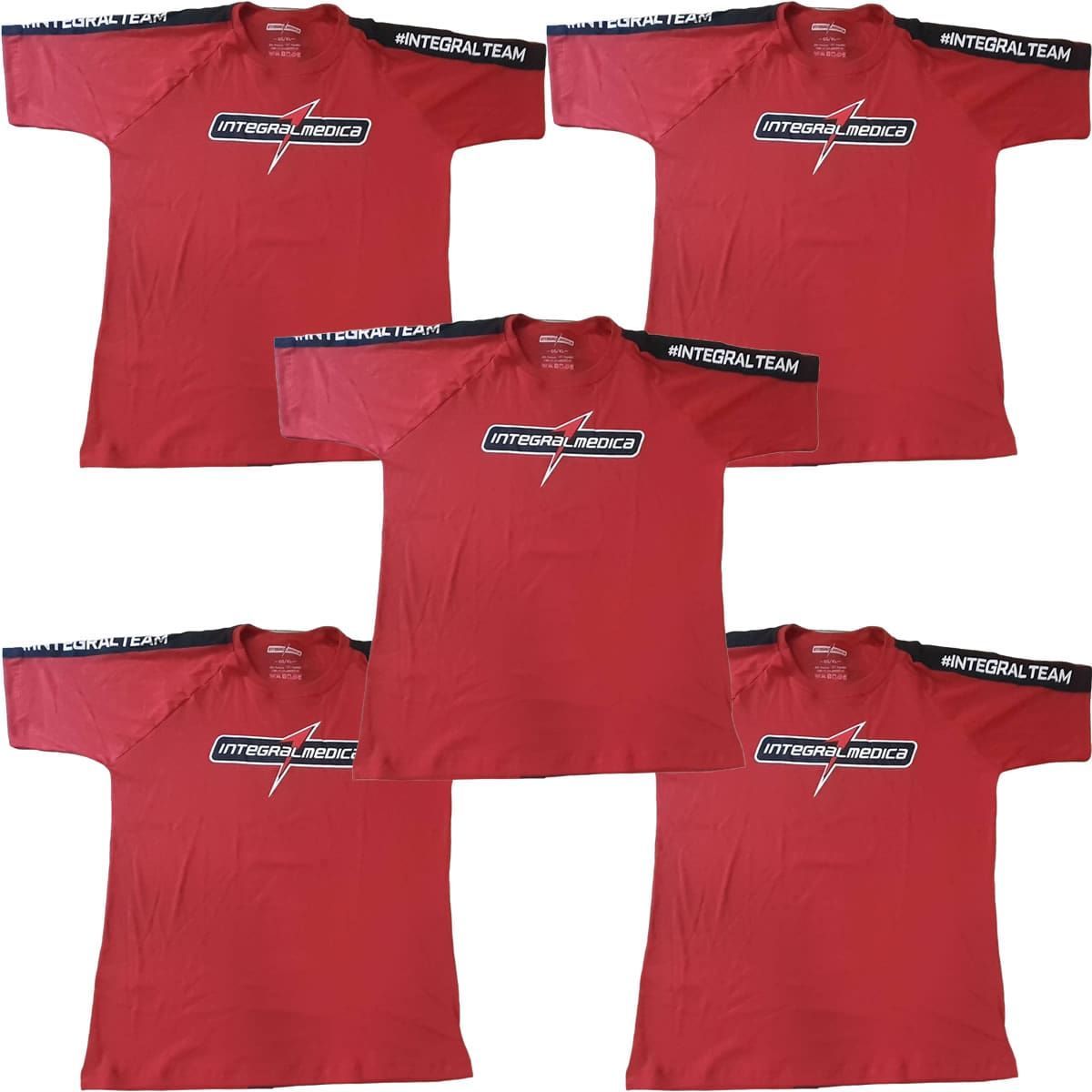 Kit 5X Camiseta Algod�o Integral Team - Tamanho P Vermelha/Preta - IntegralM�dica