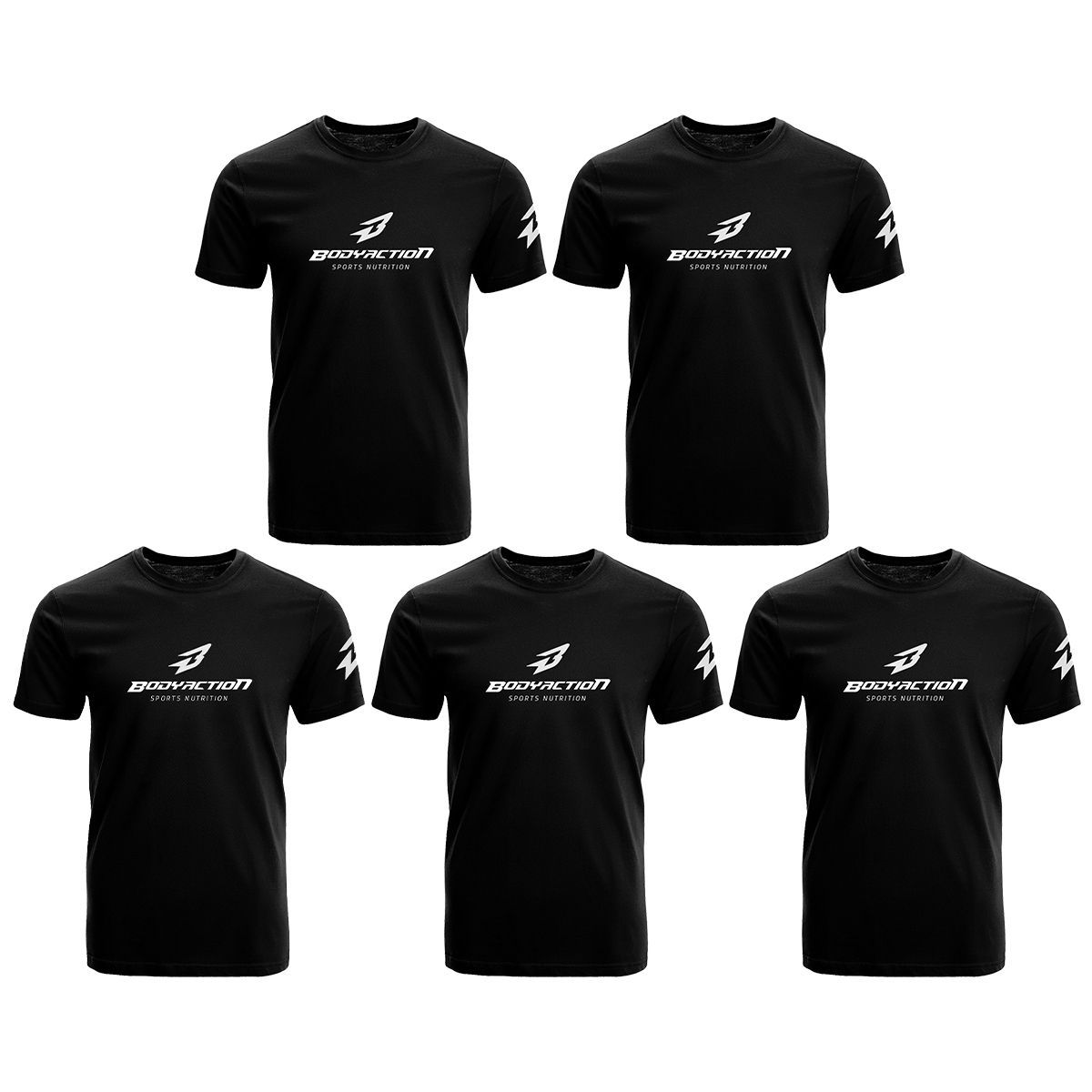 Kit 5X Camiseta Dry Fit - Tamanho M Preta - Bodyaction