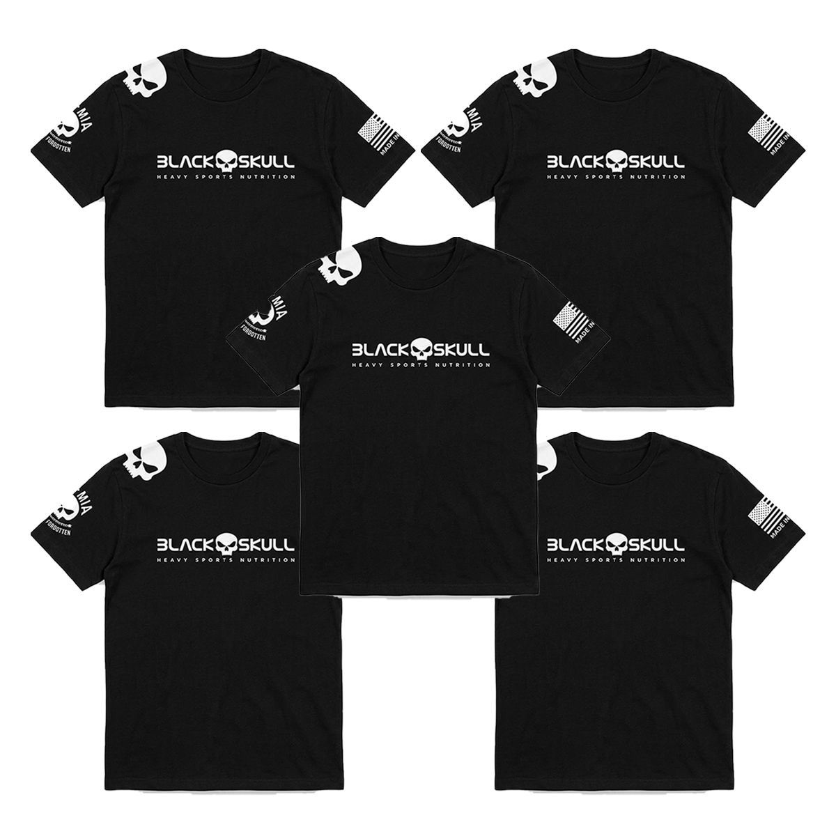 Kit 5X Camiseta Dry Fit - Tamanho M Preto - Black Skull
