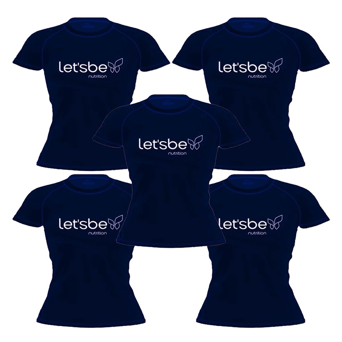 Kit 5X Camiseta Raglan Super Dry 100% Poliester - Baby Look Azul Tam. G - Lets Be Nutrition
