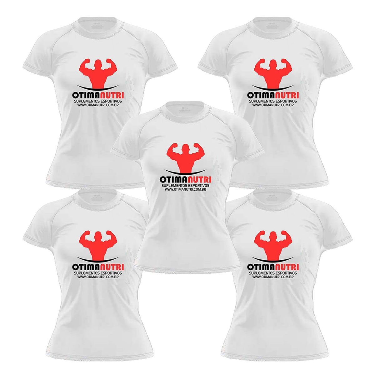 Kit 5X Camiseta Raglan Super Dry 100% Poliester  - Baby Look  Branca Tamanho M  - OtimaNutri