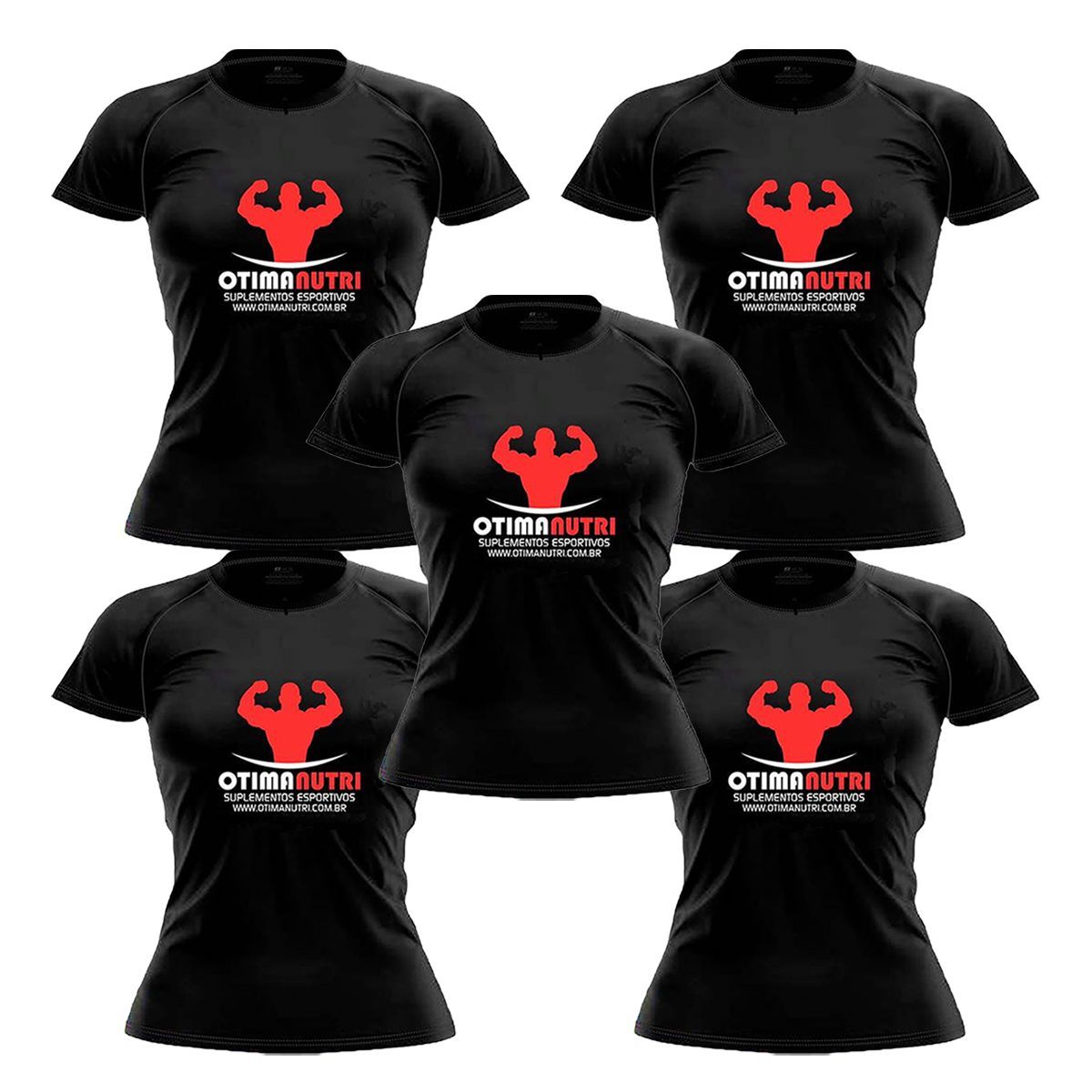 Kit 5X Camiseta Raglan Super Dry 100% Poliester  - Baby Look Preta Tam. G  - OtimaNutri