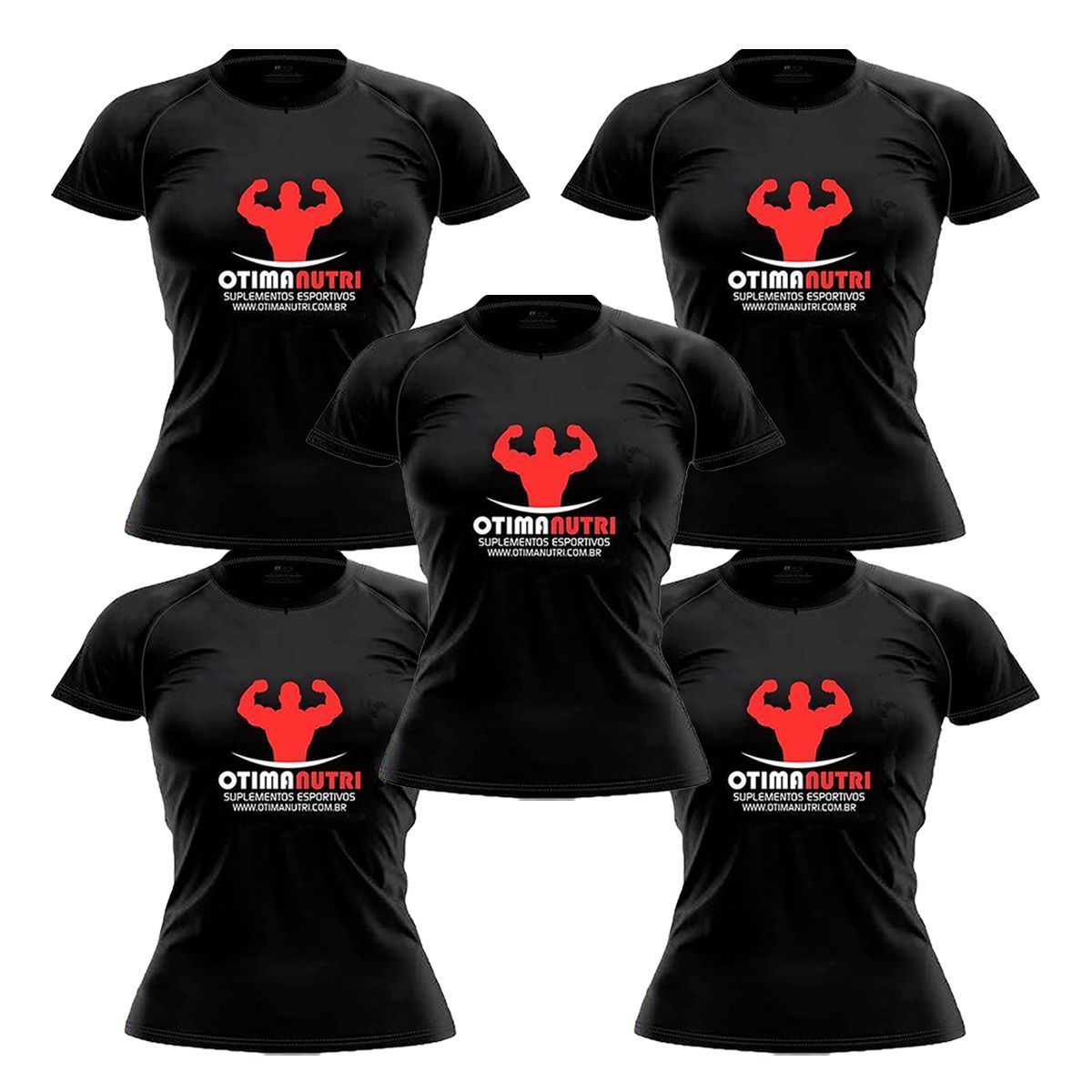 Kit 5X Camiseta Raglan Super Dry 100% Poliester  - Baby Look Preta Tam.GG  - OtimaNutri