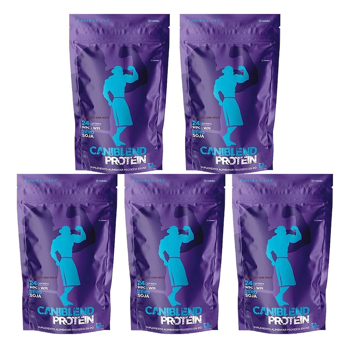 Kit 5X Caniblend Protein - 1800g Refil Chocolate com Avel�- Canibal