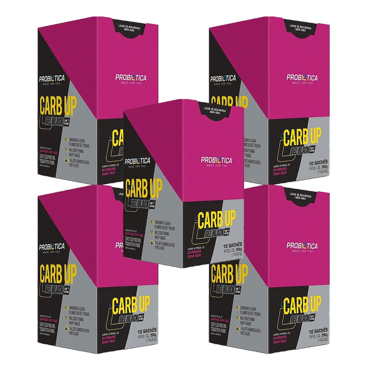 Kit 5X Carb Up Gel Black - 10 Sach�s 30g Guaran� com A�a� - Probi�tica