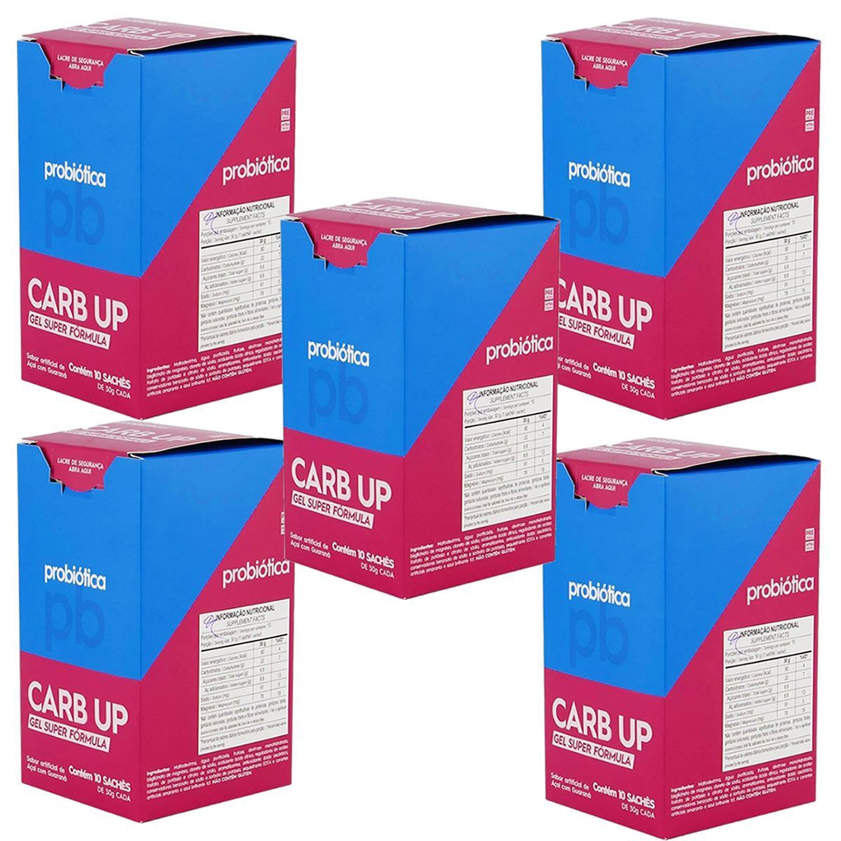 Kit 5X Carb UP Gel Super F�rmula - 10 Sach�s 30g A�a� c/ Guaran� - Probi�tica