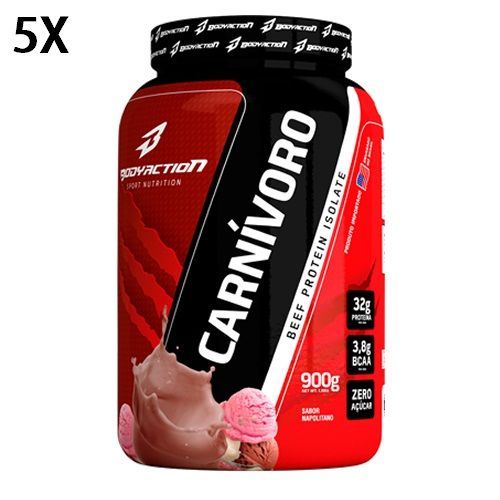Kit 5X Carnivoro Beef Protein Isolate - 900g Napolitano - BodyAction