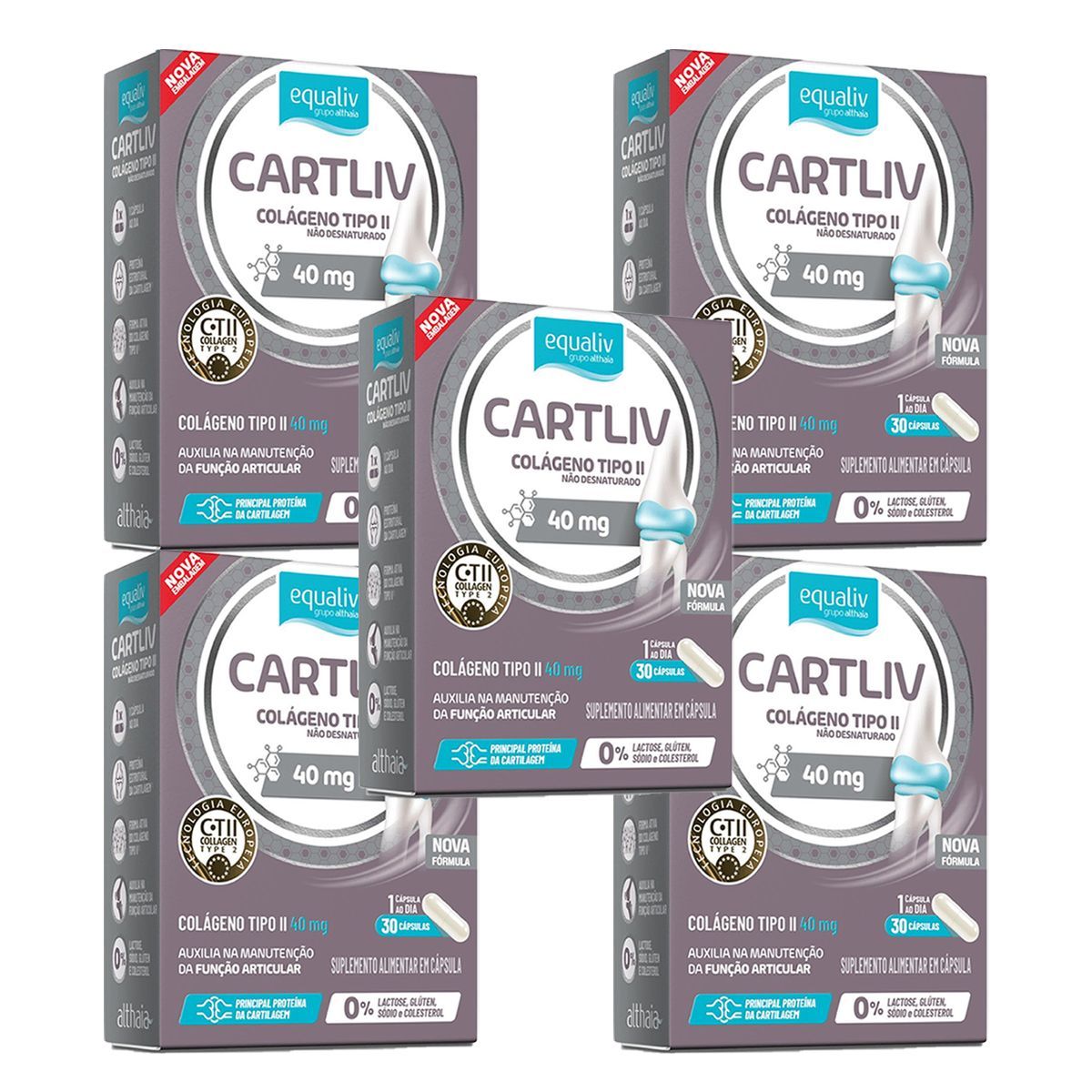 Kit 5X Cartliv Col�geno Tipo II - 30 C�psulas - Equaliv