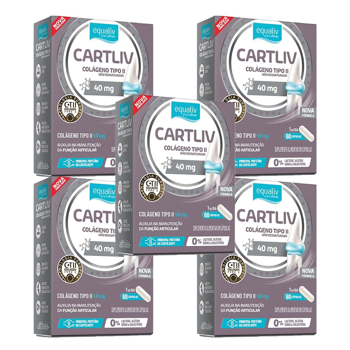 Kit 5X Cartliv Col�geno Tipo II - 60 C�psulas - Equaliv