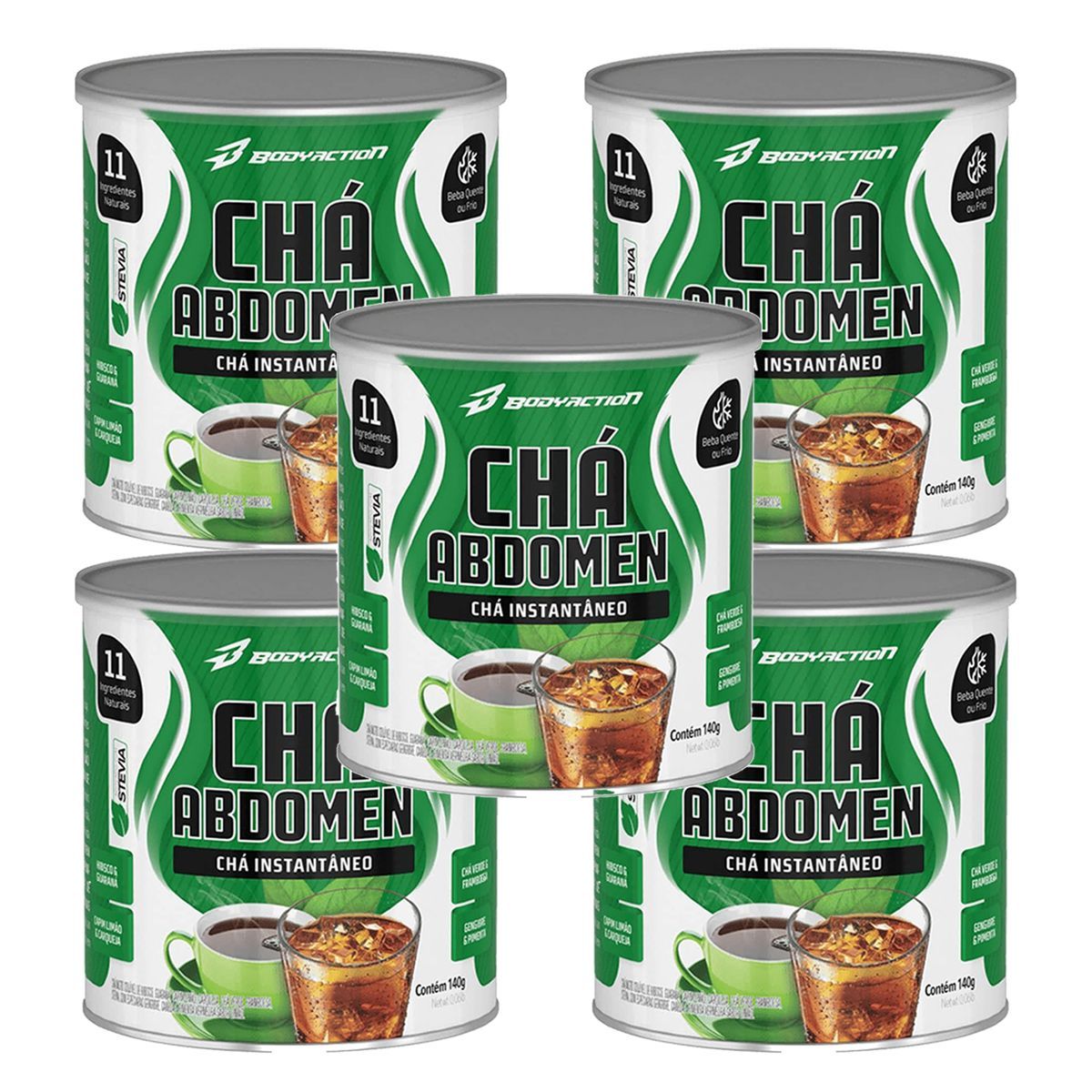 Kit 5X Ch� Abdomen Instant�neo - 140g Hibisco, Guaran�, Capim Lim�o e Carqueja - BodyAction