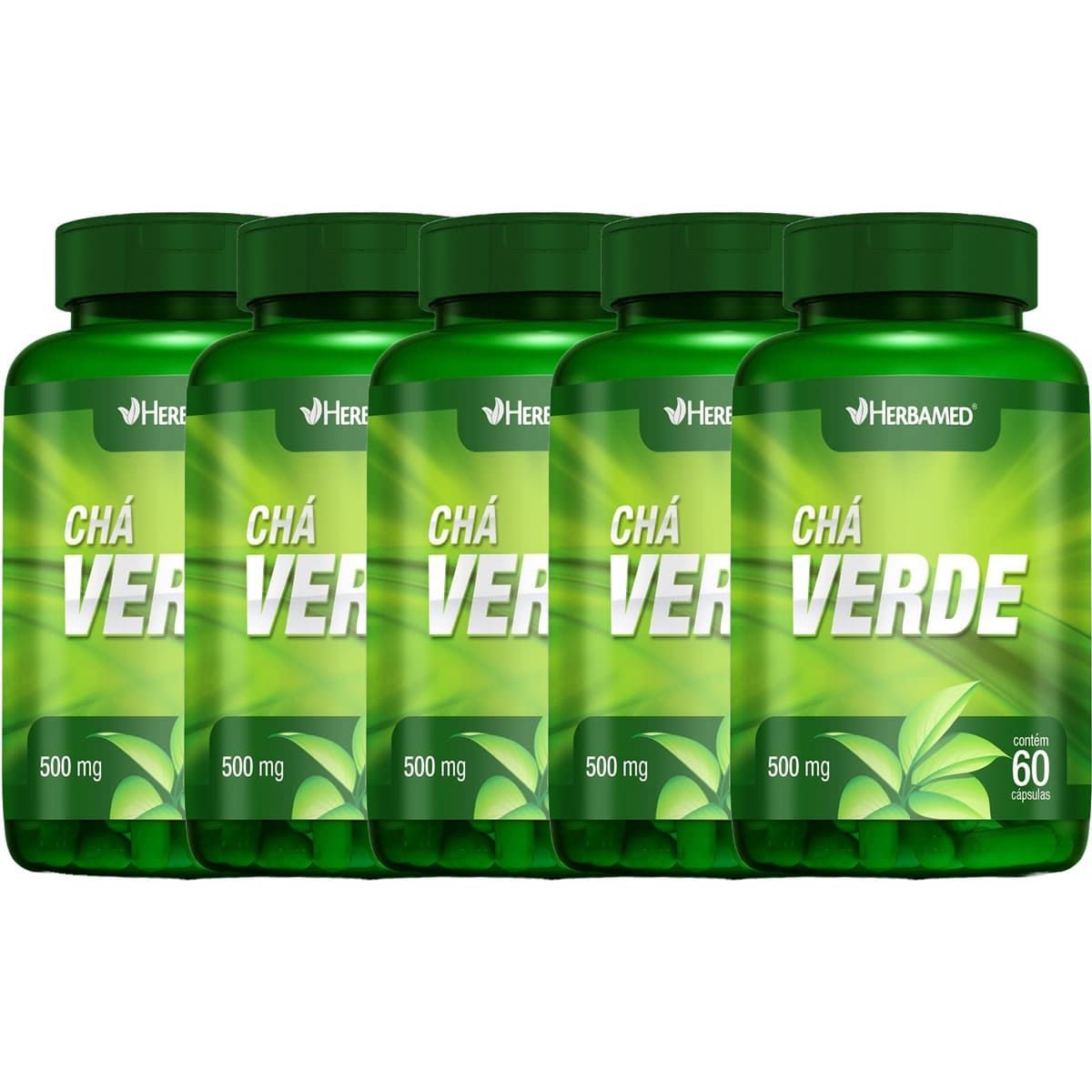 Kit 5X Cha Verde 500mg - 60 C�psulas - Herbamed