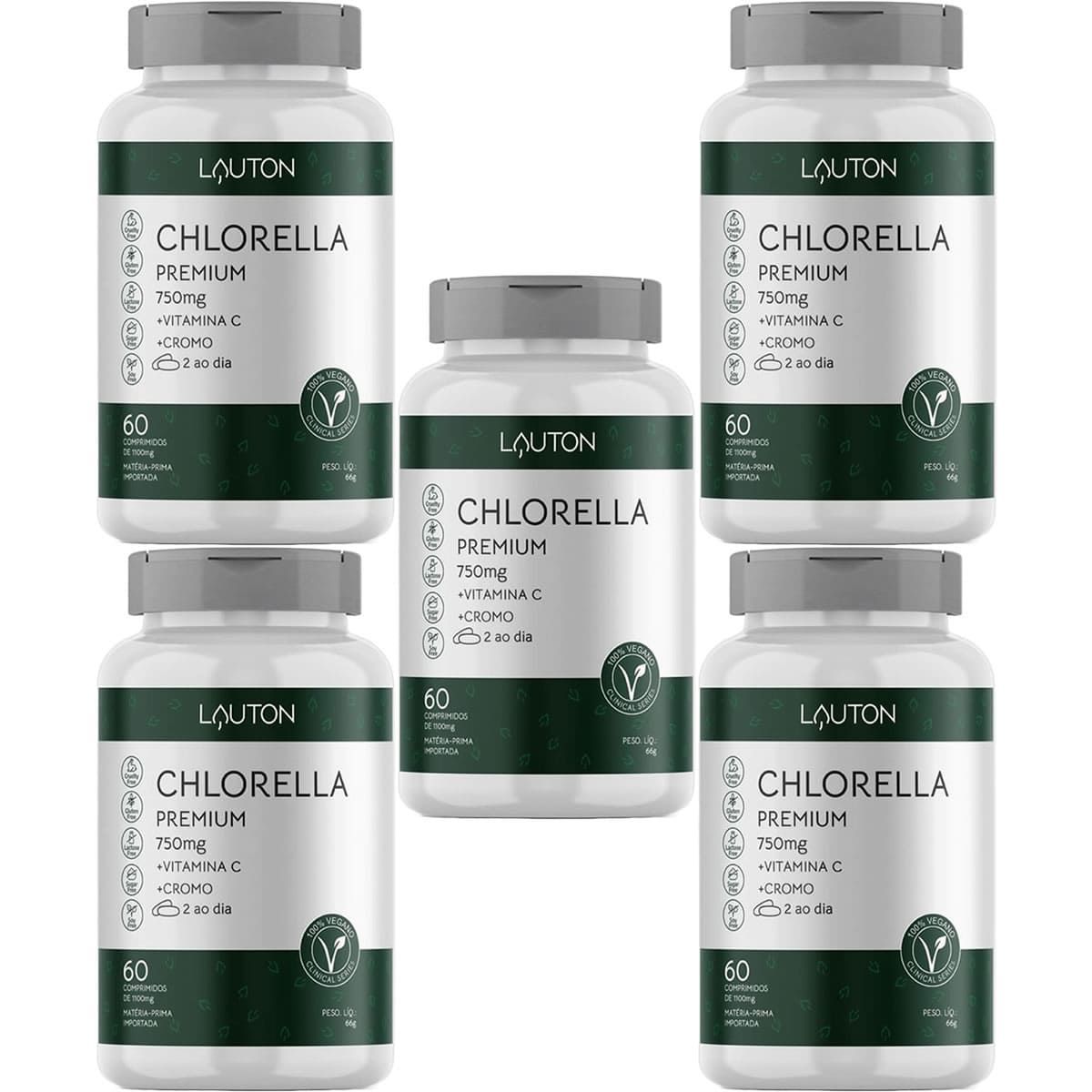 Kit 5X Chlorella Premium - 60 Comprimidos - Lauton Nutrition