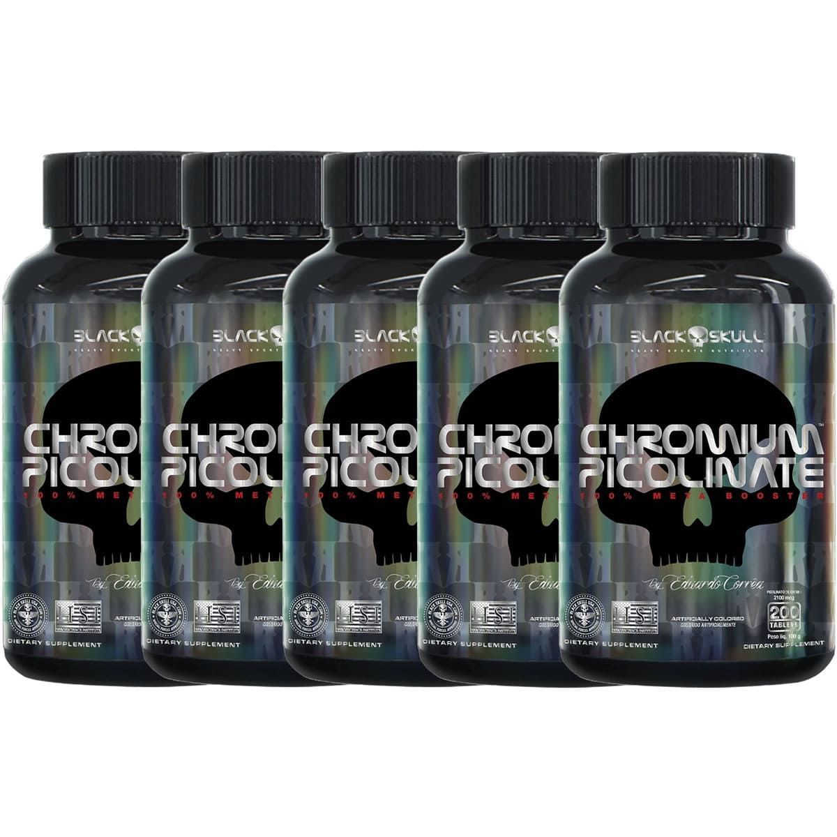 Kit 5X Chromium Picolinate - 200 Tablets - Black Skull