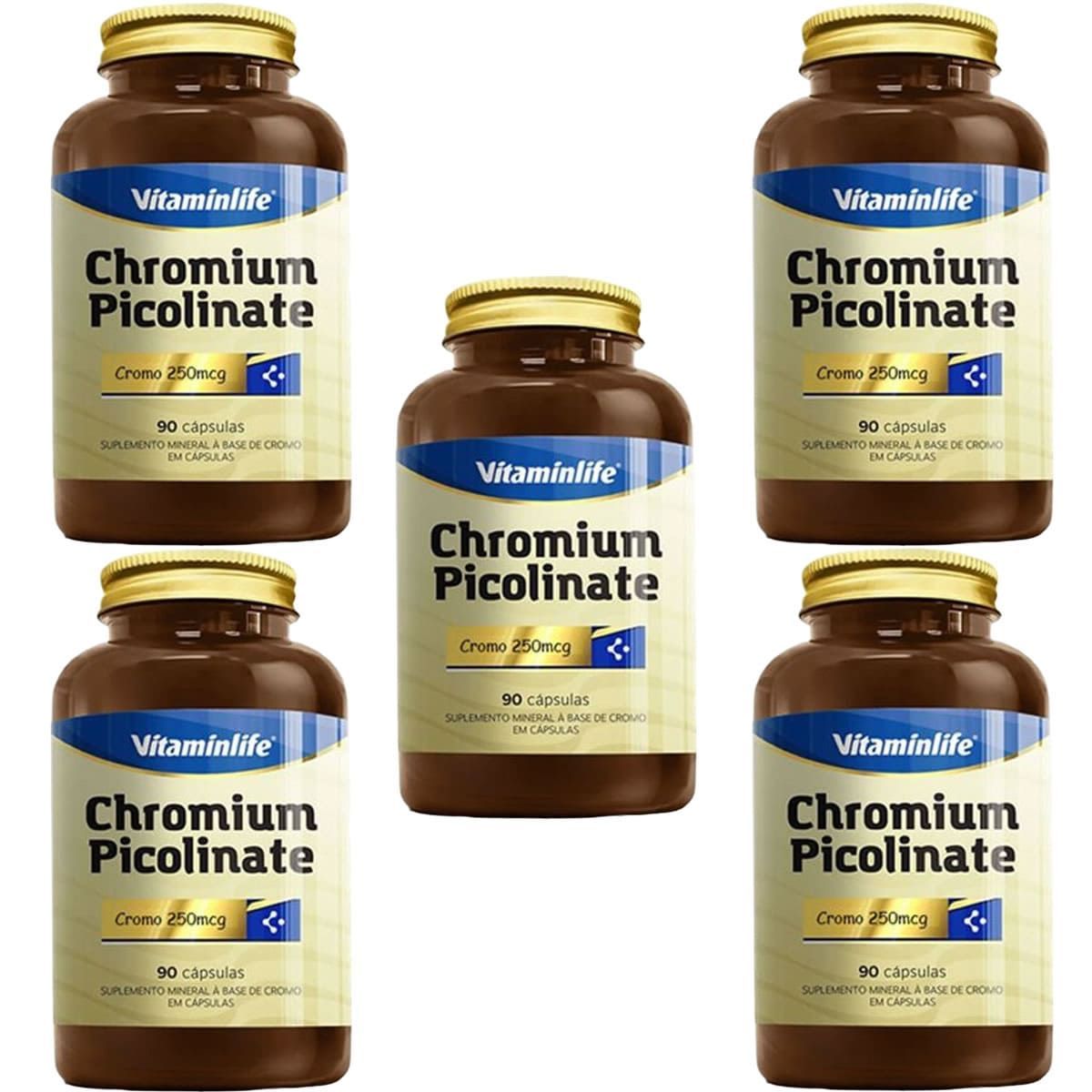 Kit 5X Chromium Picolinate Cromo - 90 C�psulas - VitaminLife