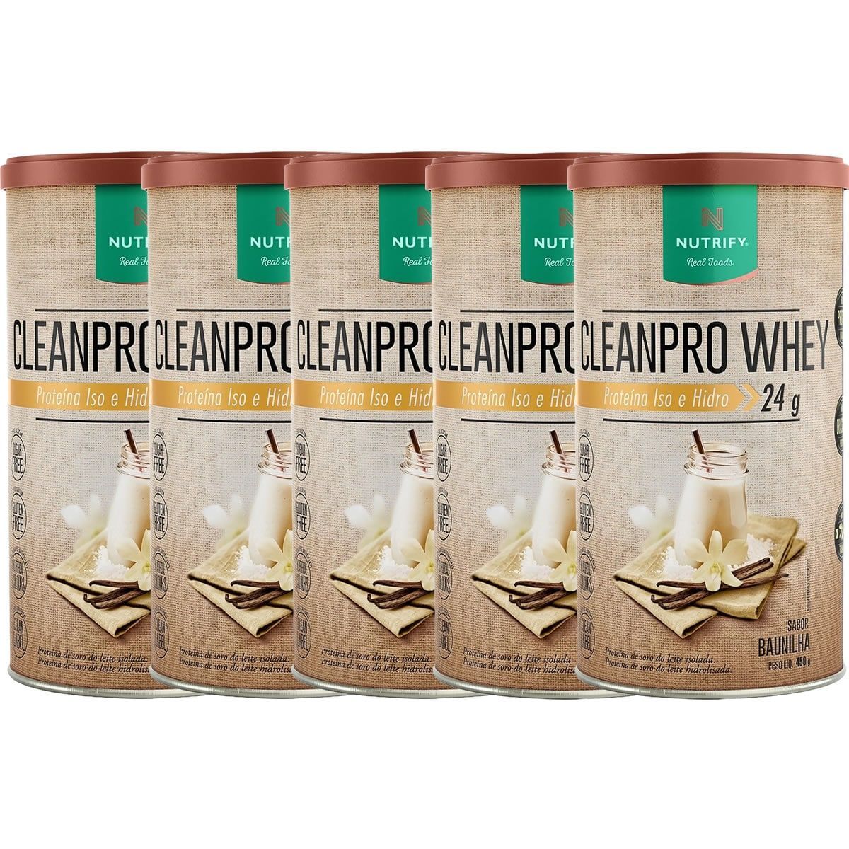 Kit 5X Cleanpro Whey Iso e Hidro - 450g Baunilha - Nutrify