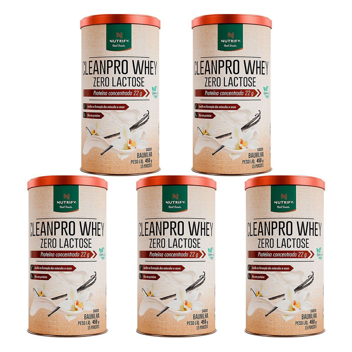 Kit 5X Cleanpro Whey Zero Lactose - 450g Baunilha - Nutrify