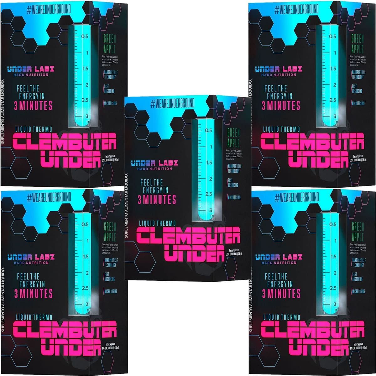 Kit 5X Clembuter Under Liquid Thermo - 250ml Green Apple - Under Labz