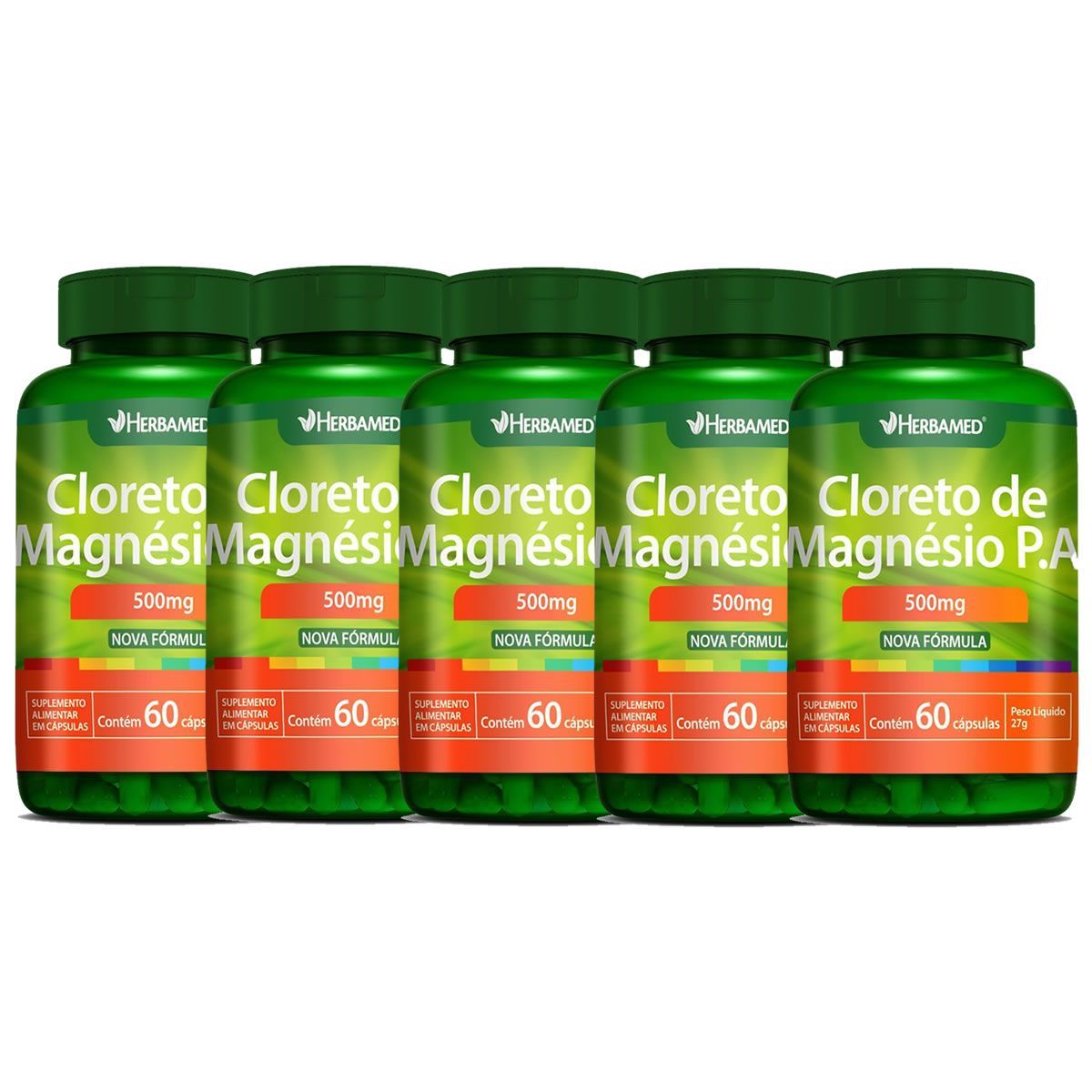 Kit 5X Cloreto de Magnesio PA 500mg 60 C�psulas - Herbamed