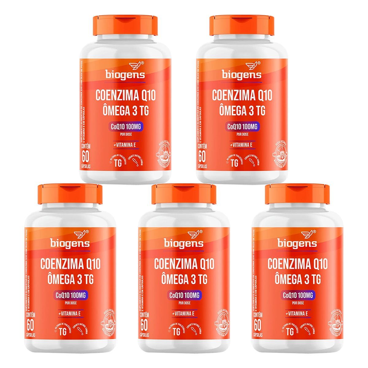 Kit 5X Coenzima Q10 100mg + �mega 3 Vitamina E - 60 C�psulas - Bigens