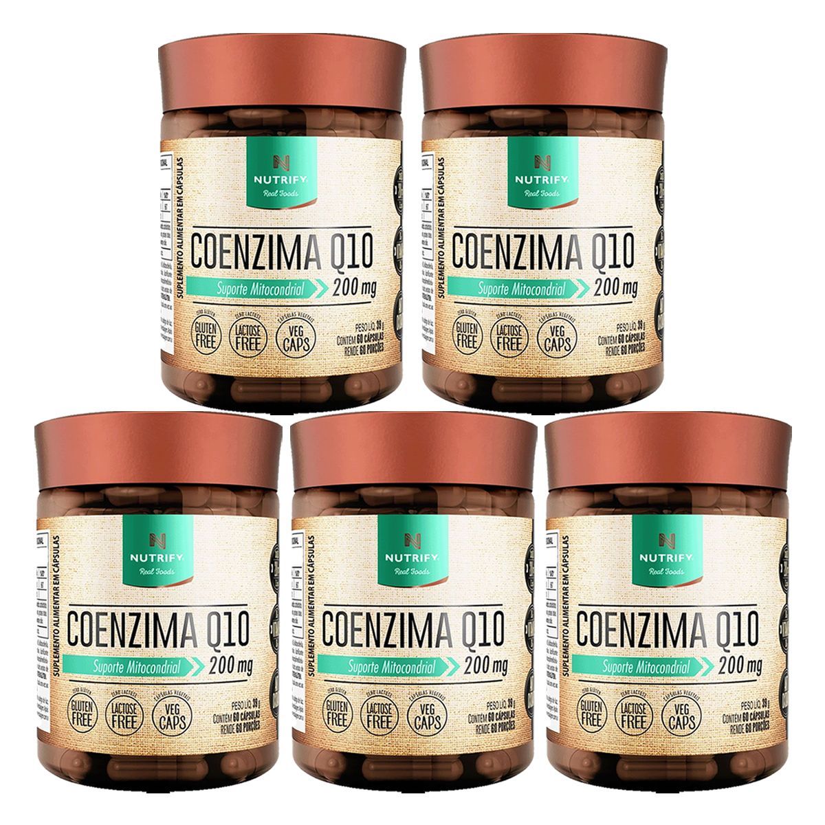 Kit 5X Coenzima Q10 200mg - 60 C�psulas - Nutrify