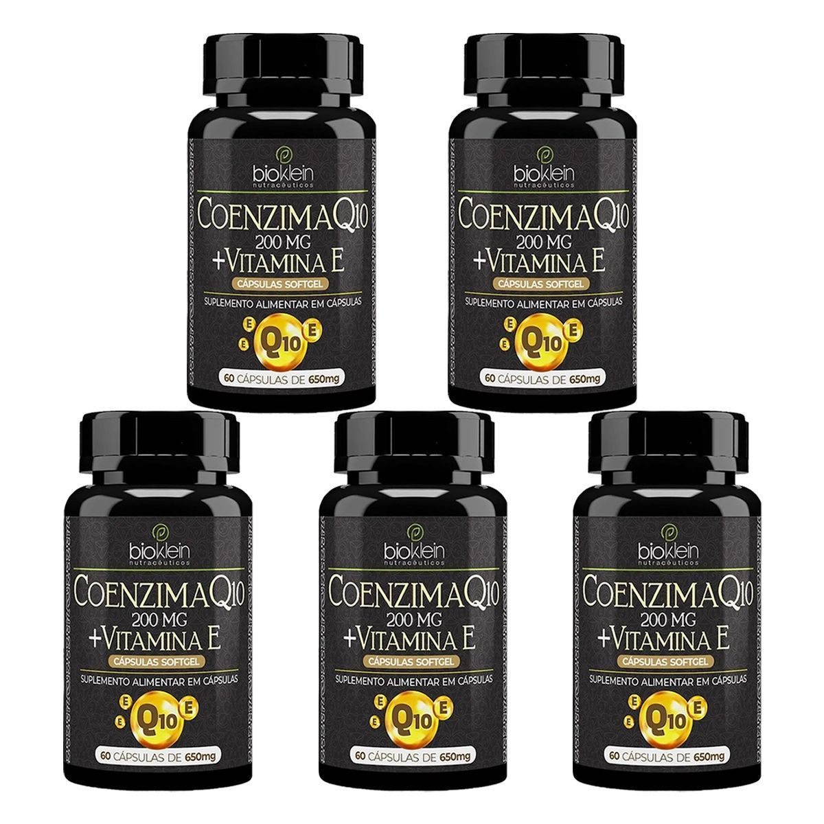 Kit 5X Coenzima Q10 200mg + Vitamina E - 60 C�psulas 650mg - Bioklein