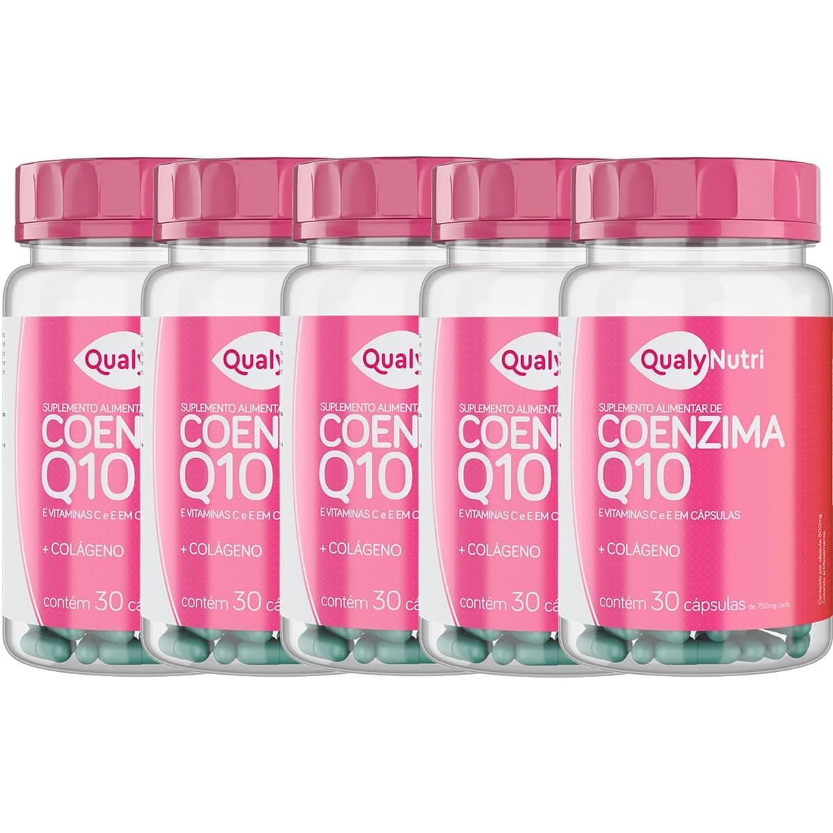 Kit 5X Coenzima Q10 Com Col�geno - 30 C�psulas - QualyNutri