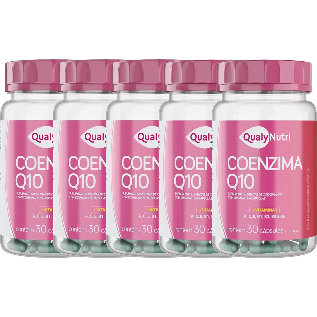 Kit 5X Coenzima Q10 Com Vitaminas - 30 C�psulas - QualyNutri