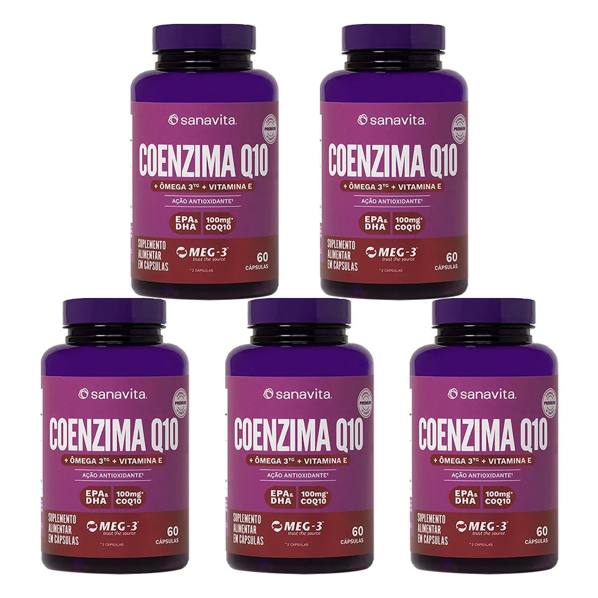 Kit 5X Coenzima Q10 + �mega 3 - 60 C�psulas - Sanavita