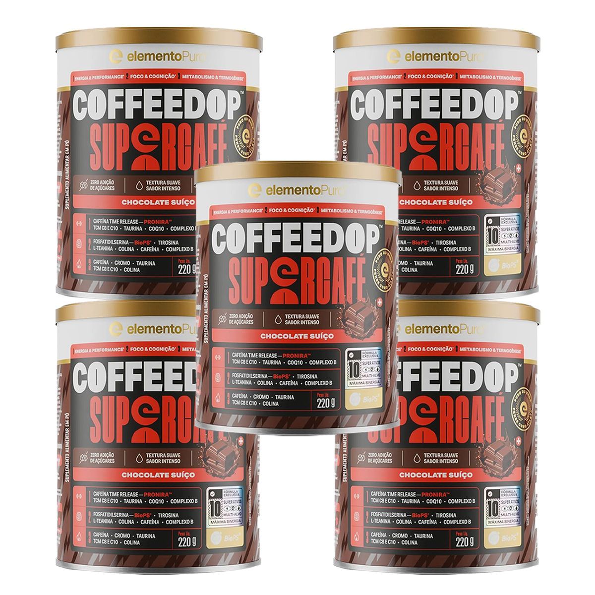 Kit 5X CoffeeDop SuperCaf� - 220g Chocolate Su��o - ElementoPuro