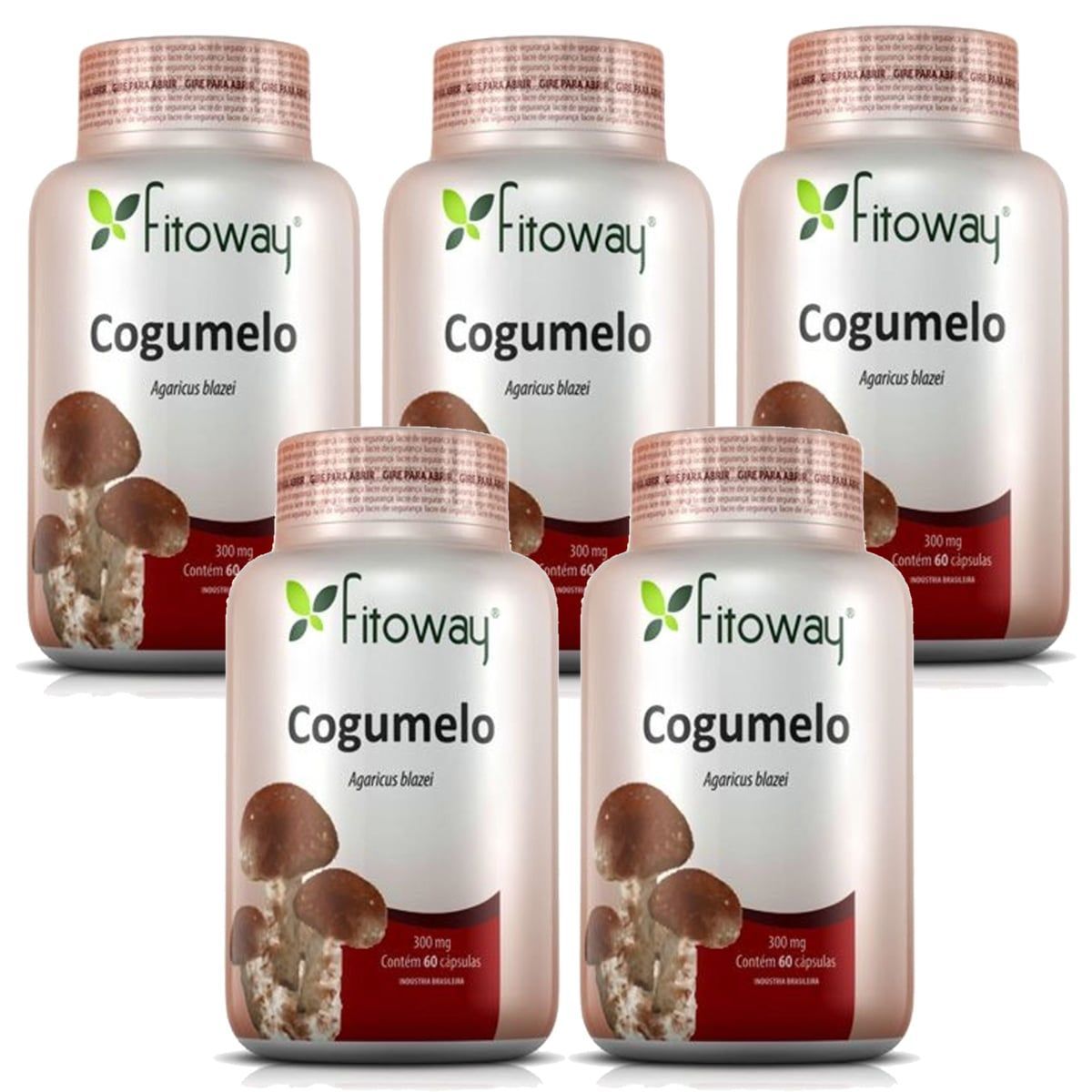 Kit 5X Cogumelo Agaricus Fitoway 300Mg - 60 C�psulas - Fitoway