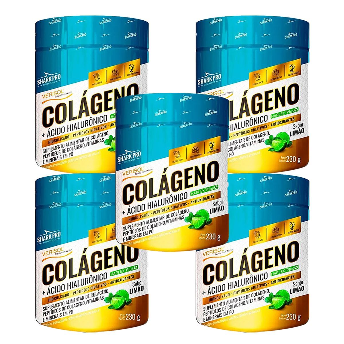 Kit 5X Col�geno + �cido Hialur�nico - 230g Lim�o - Shark Pro