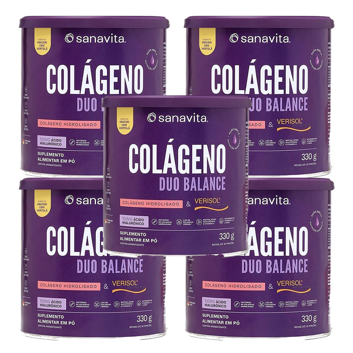 Kit 5X Col�geno Duo Balance - 330g Abacaxi com Hortel� - Sanavita