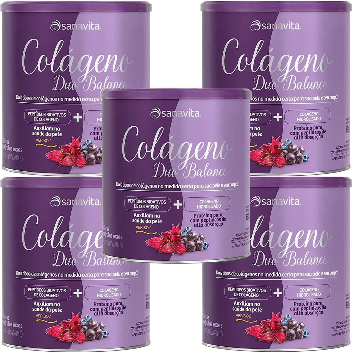 Kit 5X Col�geno Duo Balance - 330g Hibiscus e Frutas Roxas - Sanavita