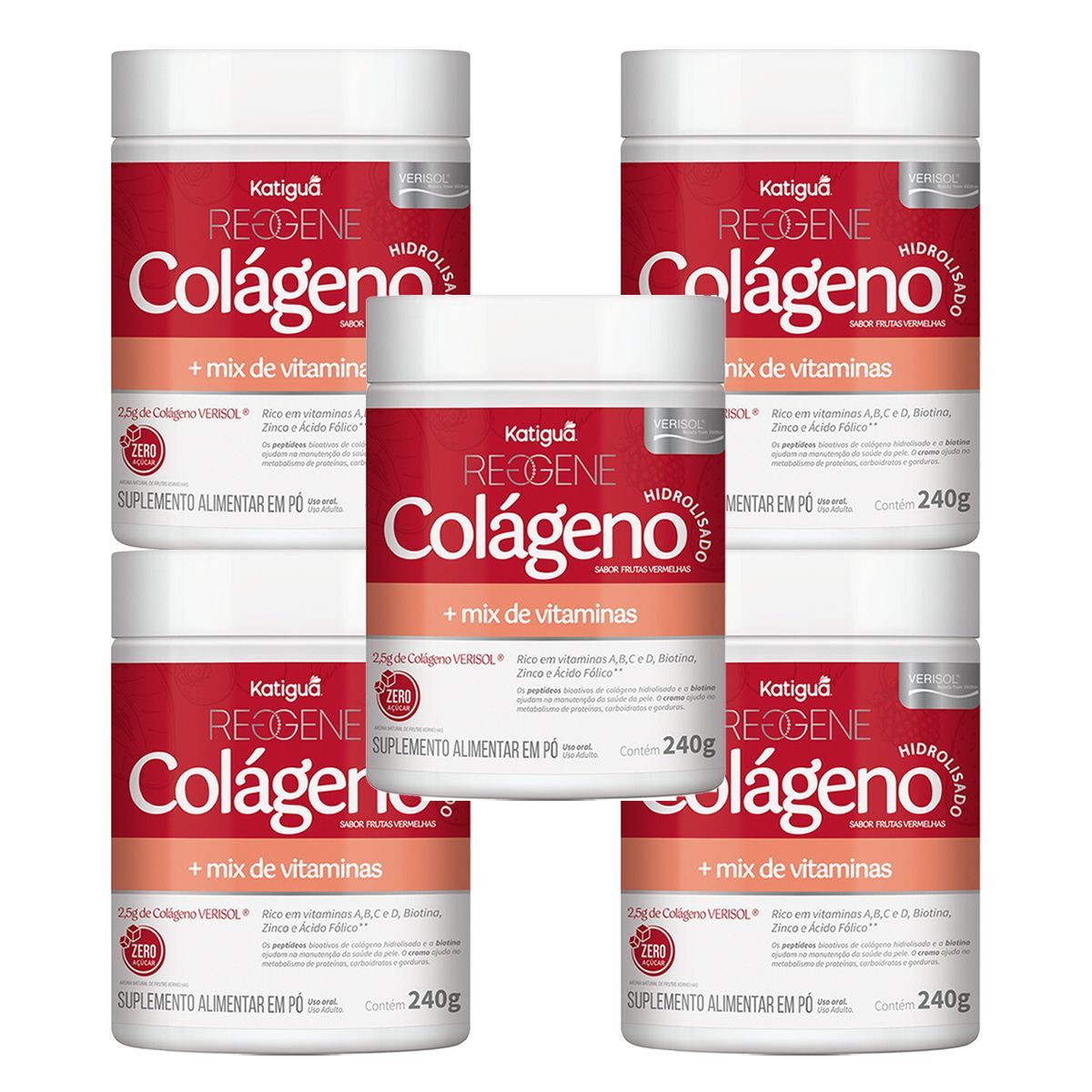 Kit 5X Col�geno Hidrolisado - 240g Frutas Vermelhas - Katigu�