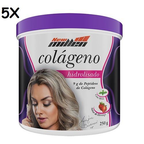 Kit 5X Col�geno Hidrolisado - 250g Morango - New Millen