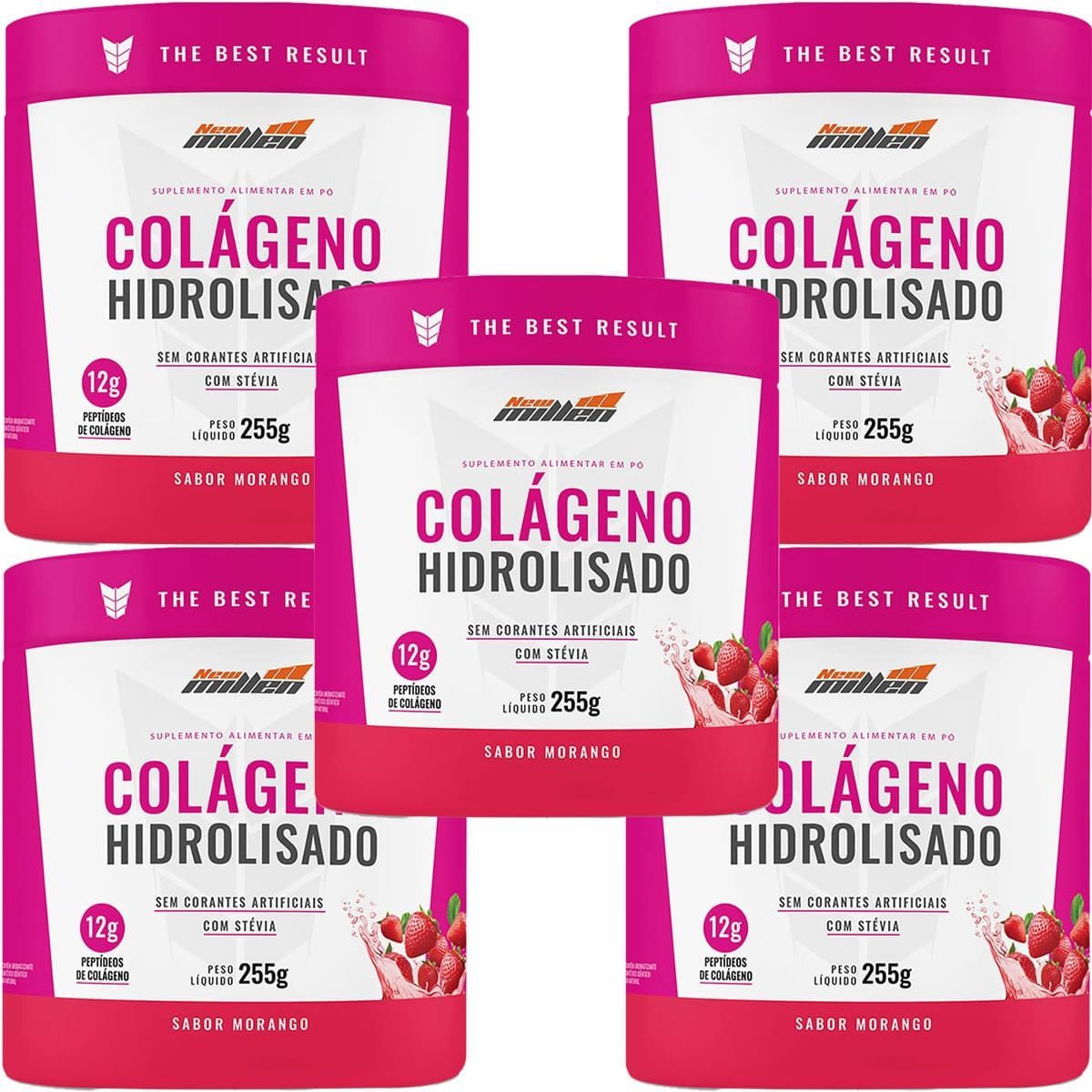 Kit 5X Col�geno Hidrolisado - 255g Morango - New Millen