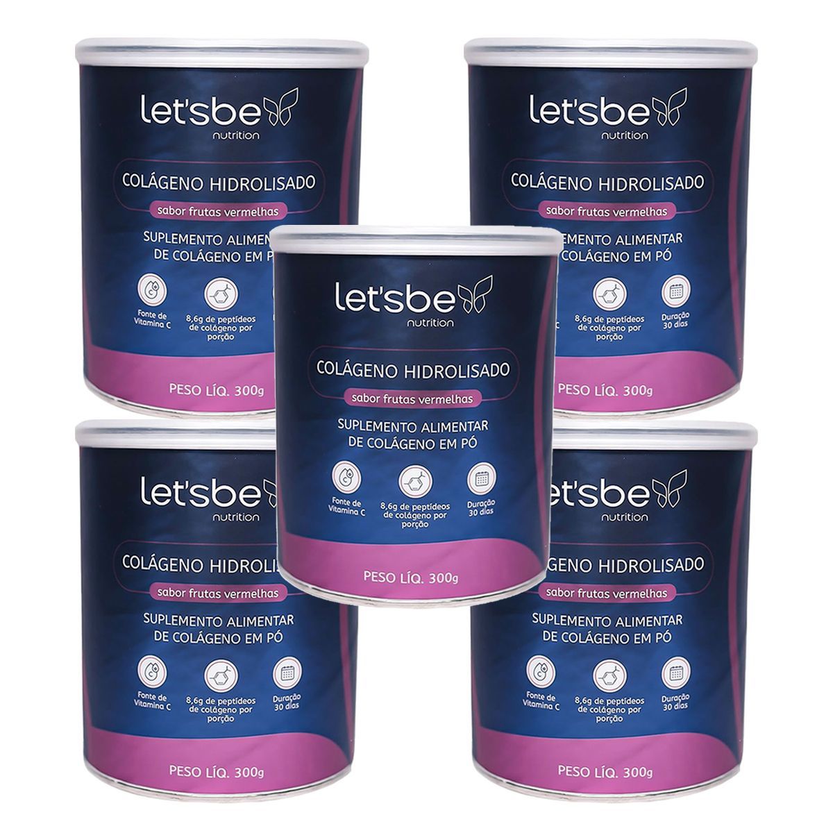 Kit 5X Col�geno Hidrolisado - 300g Frutas Vermelhas - Let�s Be Nutrition