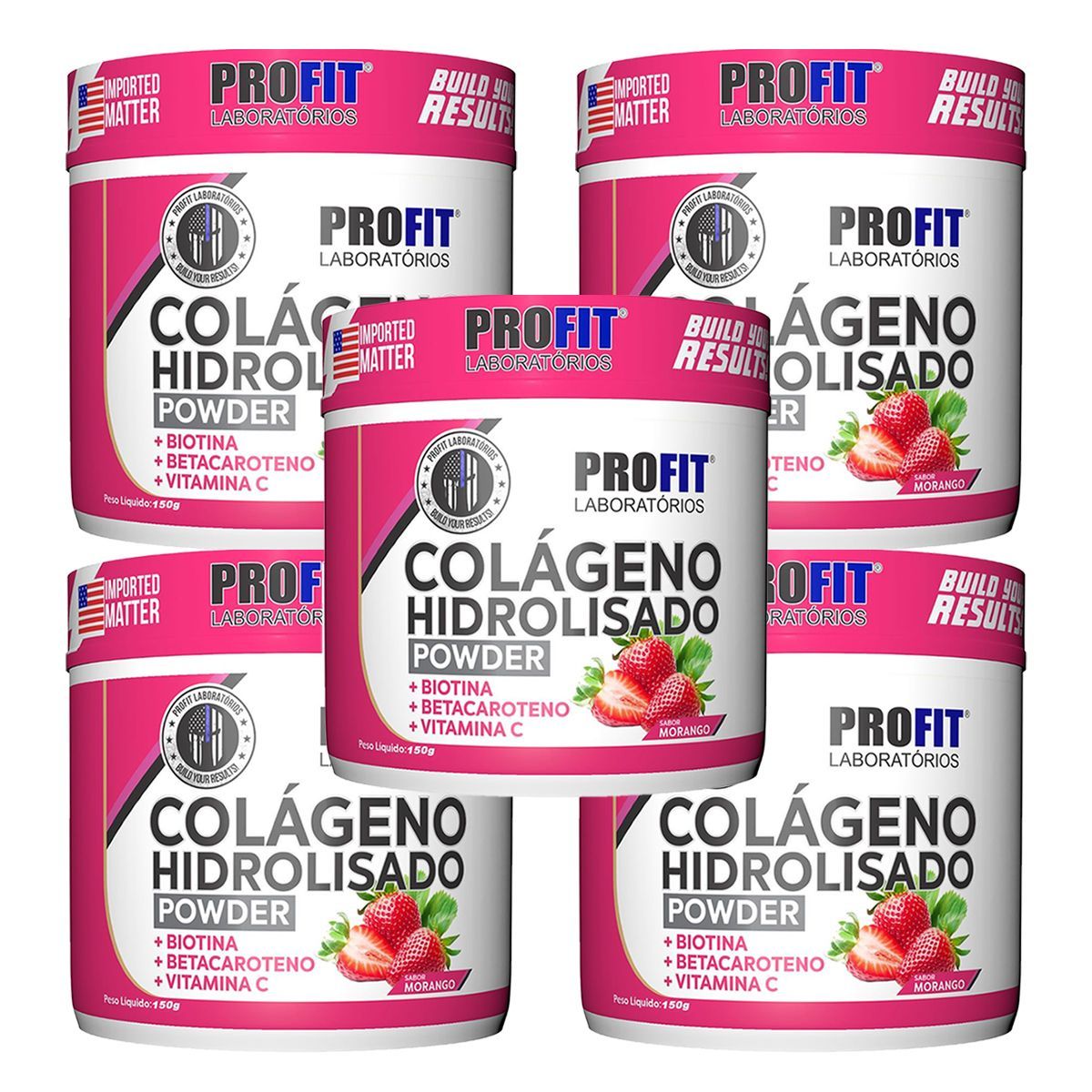 Kit 5X Col�geno Hidrolisado + Biotina - 150g Morango - Profit