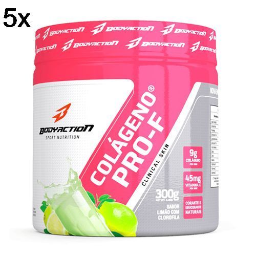 Kit 5X Col�geno Hidrolisado Clinical Skin - 300g Lim�o com Clorofila - BodyAction