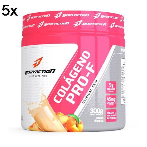 Kit 5X Col�geno Hidrolisado Clinical Skin - 300g P�ssego - BodyAction