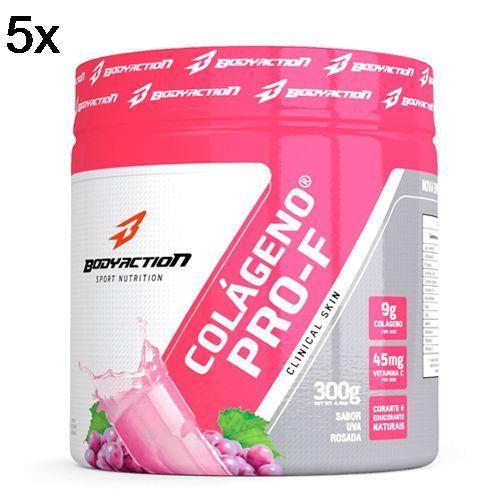 Kit 5X Col�geno Hidrolisado Clinical Skin - 300g Uva Rosada - BodyAction
