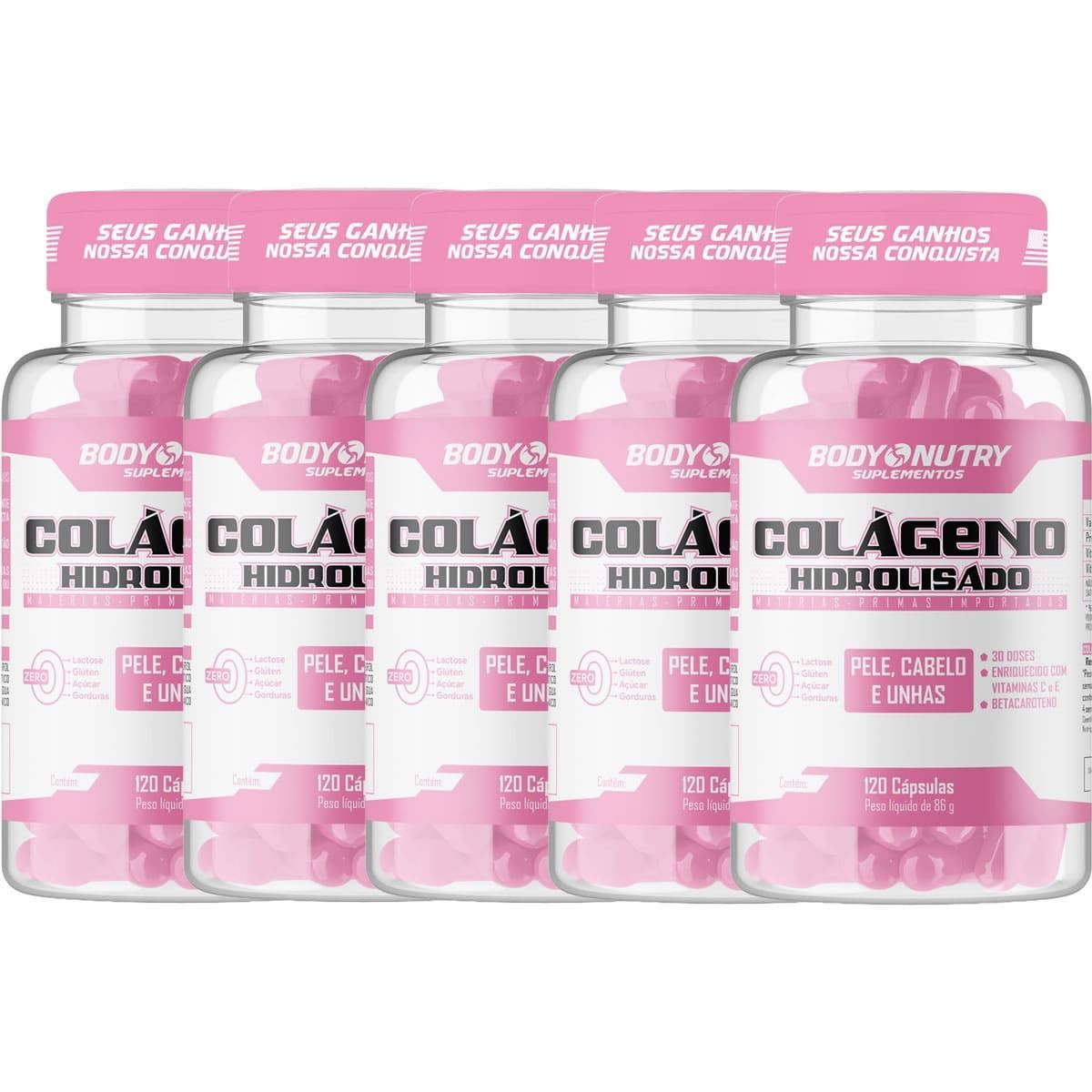 Kit 5X Col�geno Hidrolisado Feminy - 120 C�psulas - BodyNutry