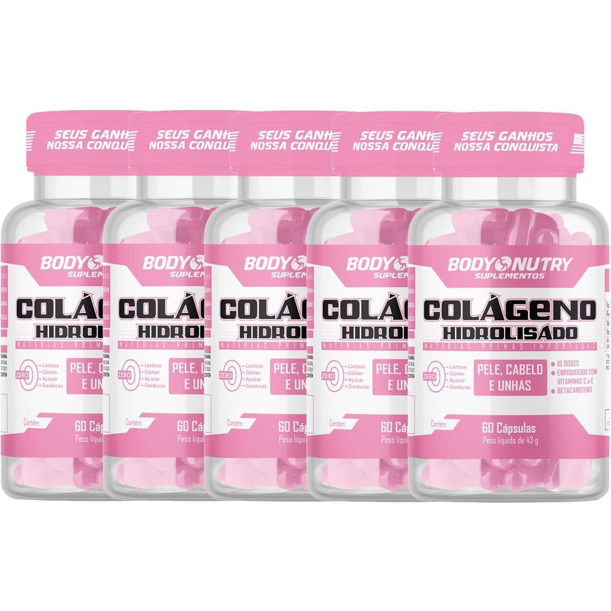 Kit 5X Col�geno Hidrolisado Feminy - 60 C�psulas - BodyNutry