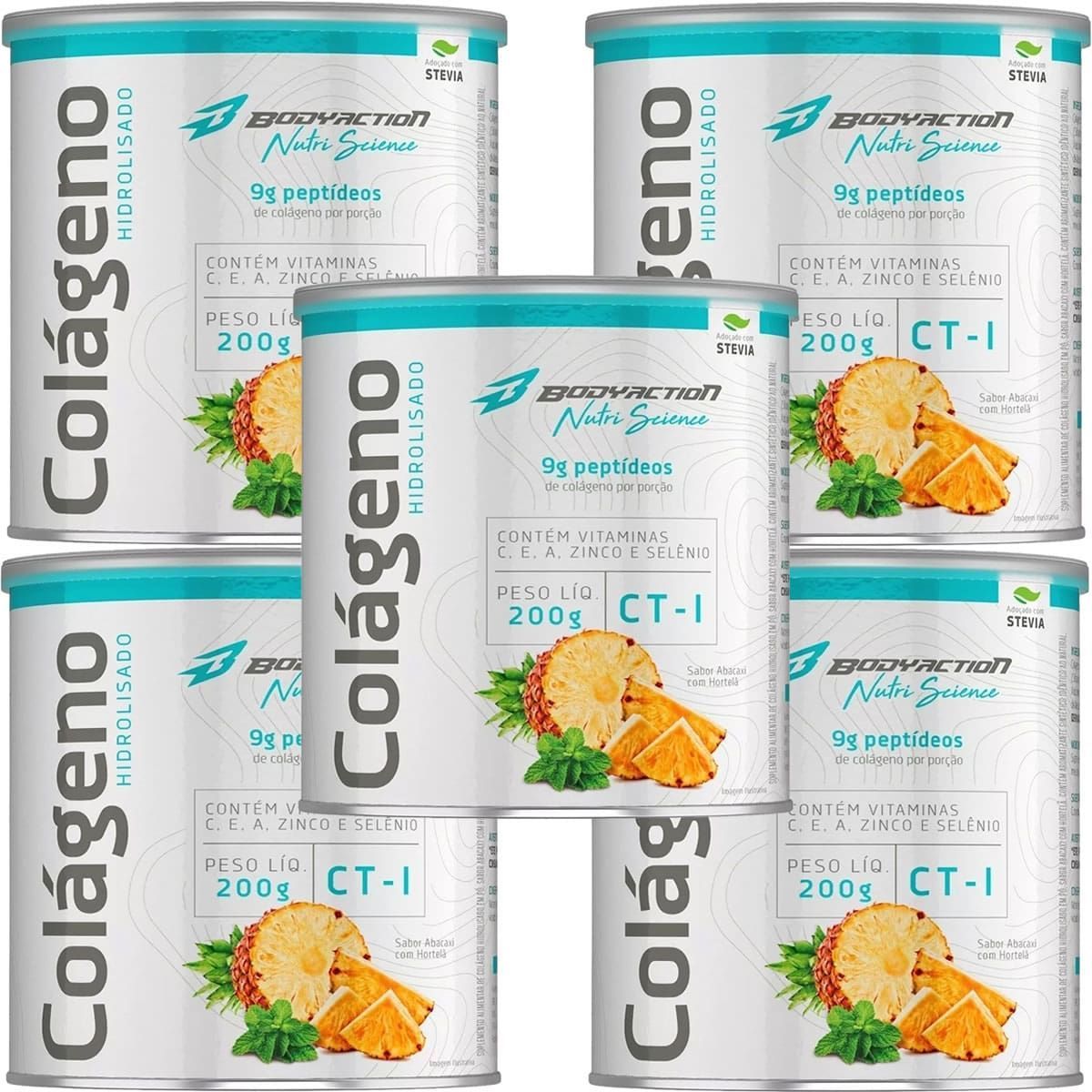 Kit 5X Col�geno Hidrolisado Nutri Science - 200g Abacaxi com Hortel� - BodyAction