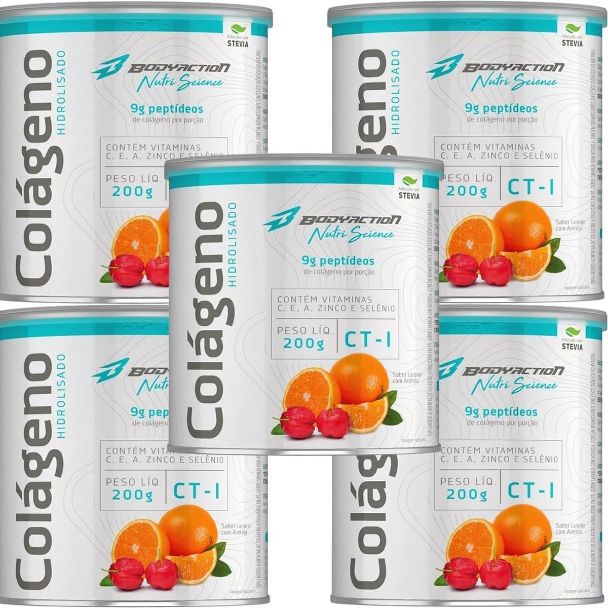 Kit 5X Col�geno Hidrolisado Nutri Science - 200g Laranja com Acerola - BodyAction