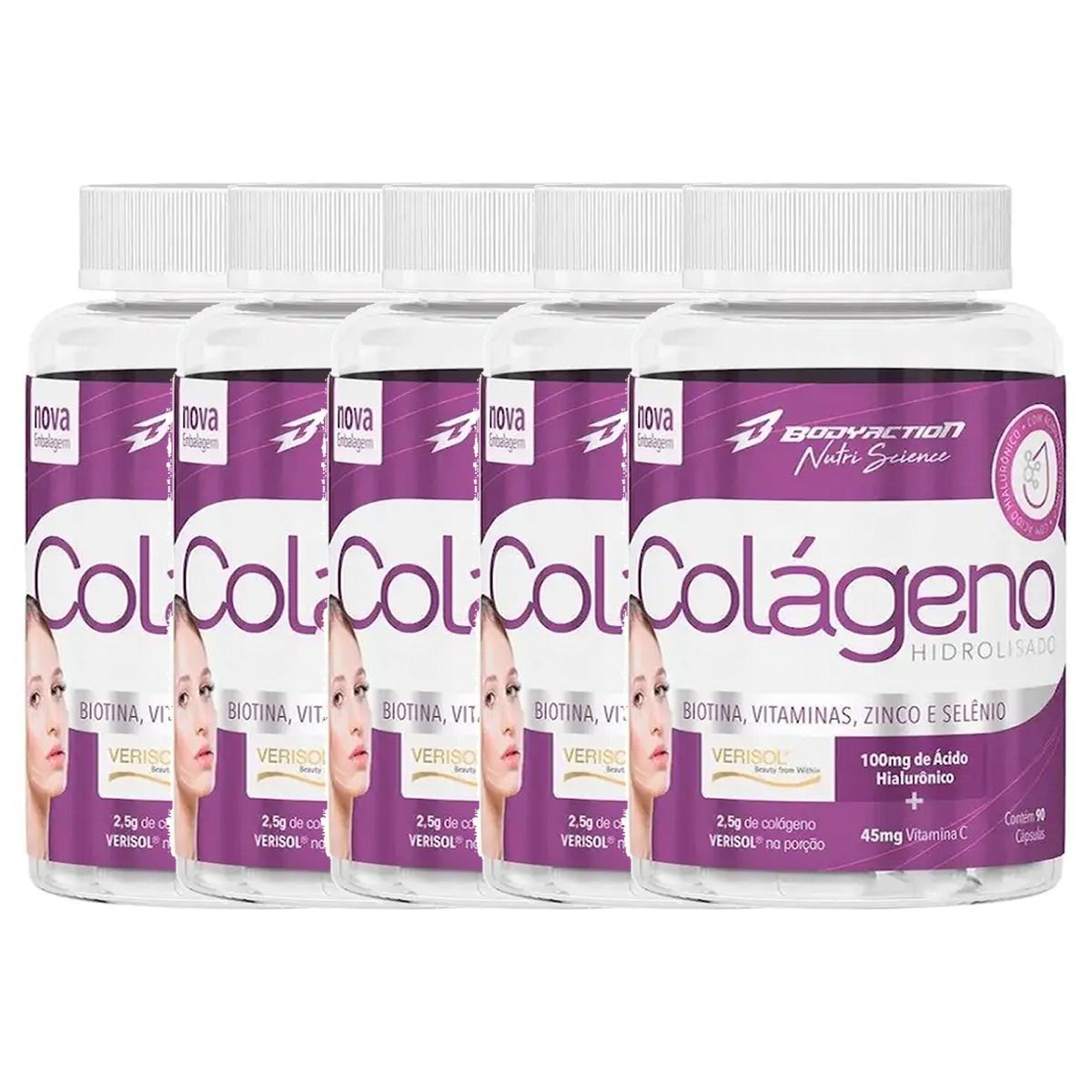 Kit 5X Col�geno Hidrolisado Tipo I -90 C�psulas - BodyAction