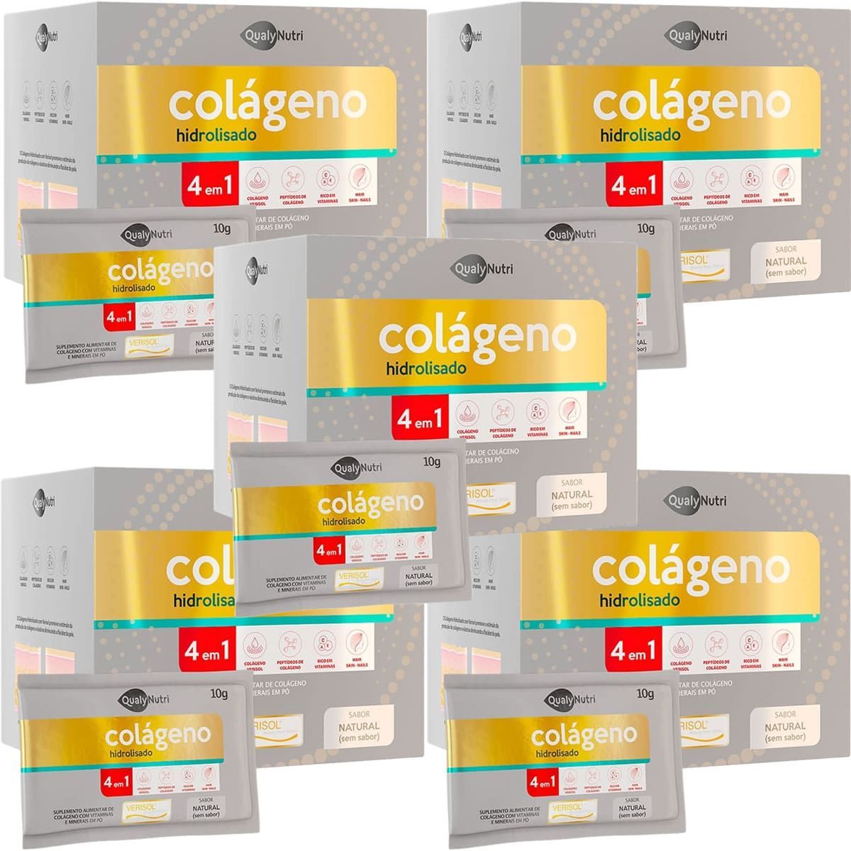 Kit 5X Col�geno Hidrolisado Verisol 4x1 - 30 Sach�s Natural - QualyNutri