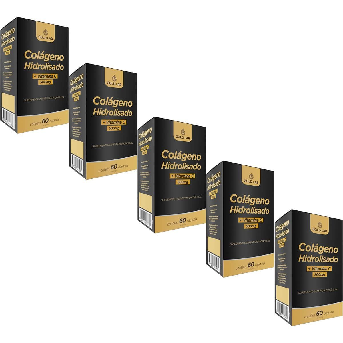 Kit 5X Colageno Hidrolisado + Vitamina C - 60 C�psulas - Gold Lab