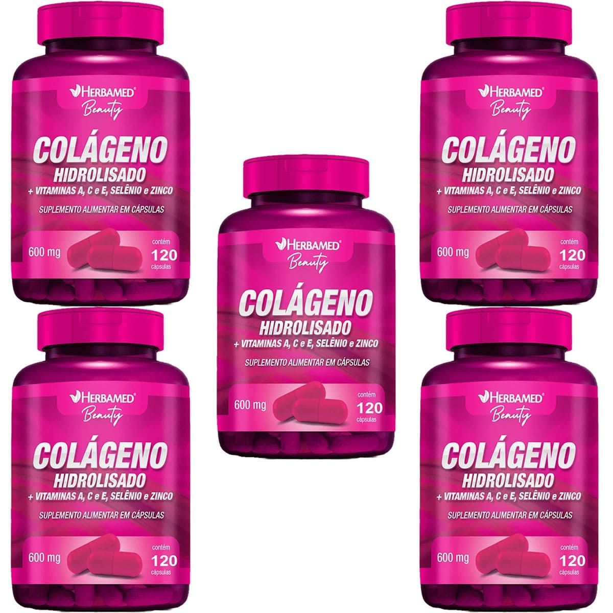 Kit 5X Colageno Hidrolisado + Vitaminas e Minerais - 120 C�psulas - Herbamed